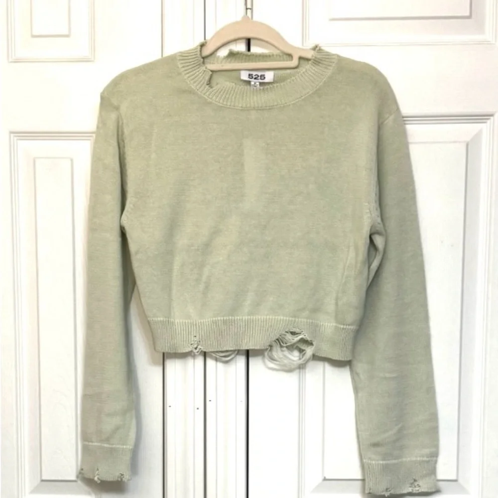 525 America Mint Green Distressed Cotton Pullover Sweater – Size M – NWT